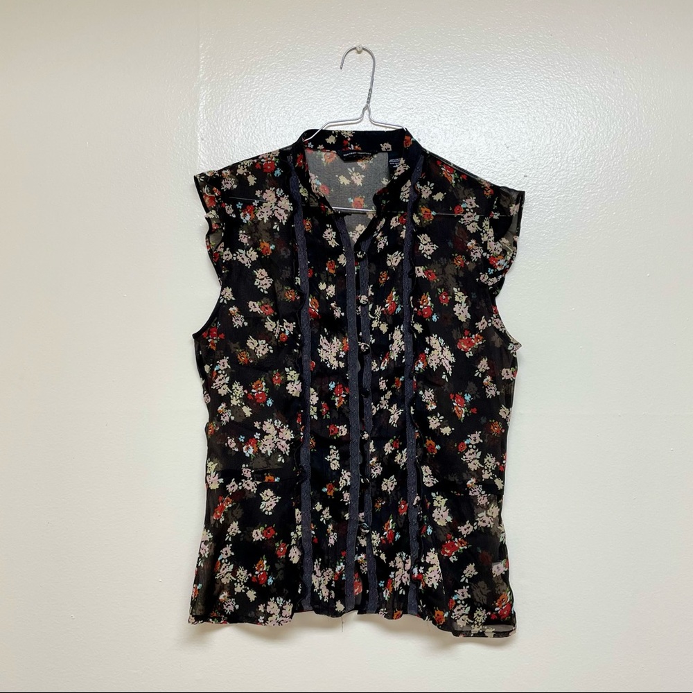 New York & Company Brown Floral Blouse